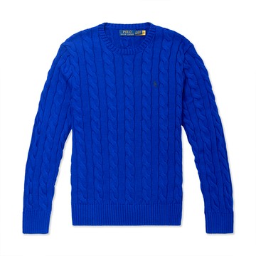 Polo Ralph Lauren RL 熱銷圓領刺繡小馬麻花毛衣-寶藍色