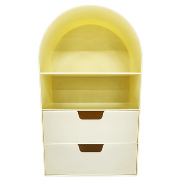 FAmILyLIFE 生活 附抽屜桌面文具公仔收納盒 387g 15 x 8.5 x 25cm  奶油黃  1個