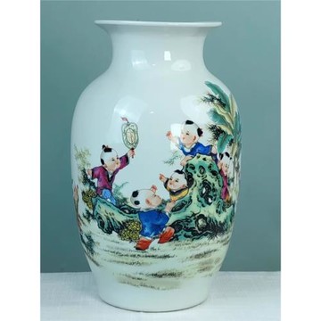 景德鎮陶瓷器百子圖七子九子嬰戲圖童子五子登科歡天喜地花瓶擺件