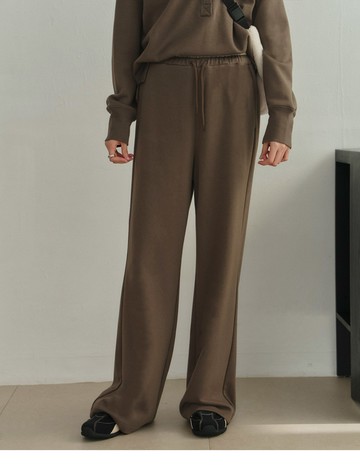 假兩件腰頭拼色運動棉褲(咖啡色)-女【氧氣棉】