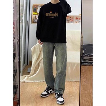 深藍色牛仔褲男春秋2025新款潮牌痞帥直筒褲美式高街闊腿vibe褲子