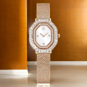 SWAROVSKI 施華洛世奇 Matrix 方形切割水晶八角米蘭帶手錶 女錶-玫瑰金/30x25mm 5732497
