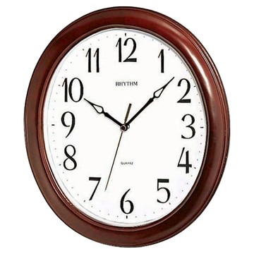 RHYTHM 日本麗聲時計 實木邊框掛鐘  茶木棕