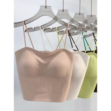 新款泡泡美背吊帶女洋氣細肩帶防走光抹胸背心帶胸墊打底無痕內衣