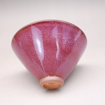 仿古宋鈞窯變玫瑰紅釉斗笠杯茶杯 古玩古董陶瓷器 收藏品手工擺件