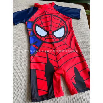 男童連體泳衣短袖褲卡通圖案拉鏈式可愛中小幼寶寶學生溫泉游泳裝