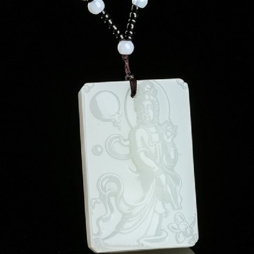天然新疆和田玉白玉觀音玉墜玉牌項鏈掛件男女款項鏈頸飾
