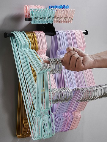 陽臺壁掛免打孔放夾子晾衣架收納整理架子雙層家用多功能宿舍神器