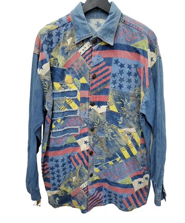 有禮貌穿搭 日本古著 塗鴉感 金屬鈕釦 單寧 長襯 L號