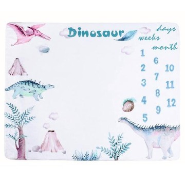 Kori Deer 可莉鹿 彌月禮盒組-法蘭絨嬰兒童成長紀錄日期毯  恐龍王國  彌月禮盒首選  100 x 150cm