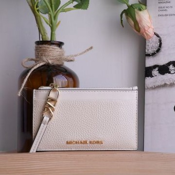MICHAEL KORS EMPIRE 金屬LOGO卡片零錢包(白)