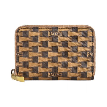 BALLY Pennant字母LOGO三角錦旗印花PVC 4卡拉鍊零錢包(橡子棕x深褐x淺咖啡)