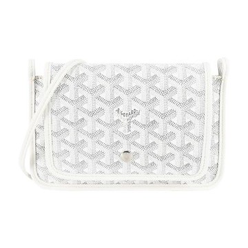 GOYARD PLUMET 經典LOGO翻蓋扁斜背包-灰白
