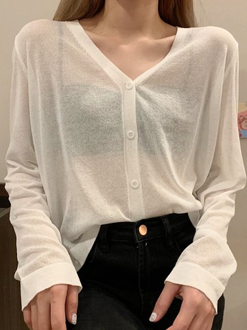 白色開衫外套女針織衫薄款夏季新款韓版寬松防曬長袖上衣