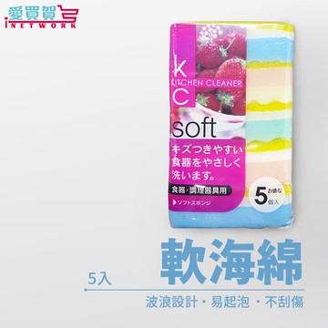 「日本進口 廚房清潔軟海綿 5入組｜雙層設計 高效起泡 去油不刮傷｜洗碗刷碗布 菜瓜布 廚房餐具專用」 愛買賀