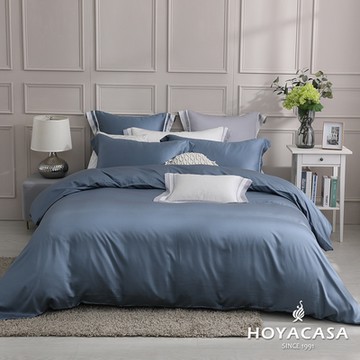 HOYACASA 雙人60支抗菌天絲兩用被套床包四件組-薄霧藍