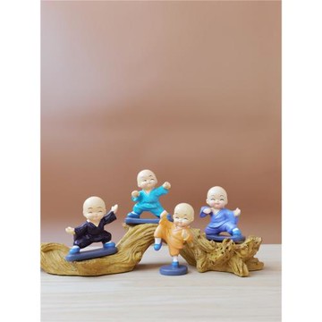 創意習武功夫小和尚擺件武術打拳佛系迷你禮物汽車玩偶車載裝飾品