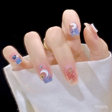 春夏款美甲滿鑽香檳穿戴甲顯白百搭假指甲可拆卸美甲貼片穿戴甲片 ERPC