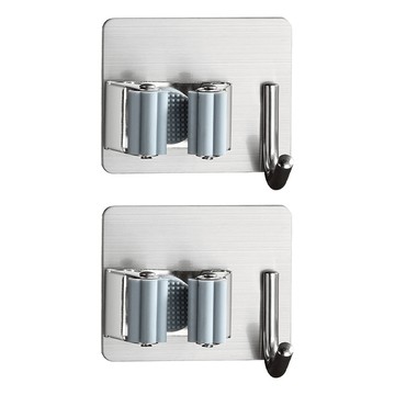 德利生活 無痕掛勾不鏽鋼拖把掛勾 附勾 銀色 免釘安裝 浴室廚房收納  2個