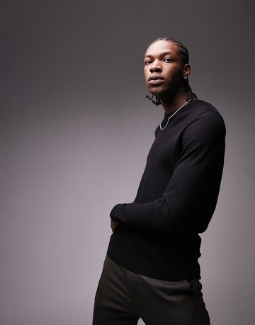 Topman essential knitted crew neck jumper in black