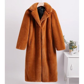 【水貂絨大衣】秋冬女式寬松毛毛西裝領女裝仿皮草拼接中長款外套