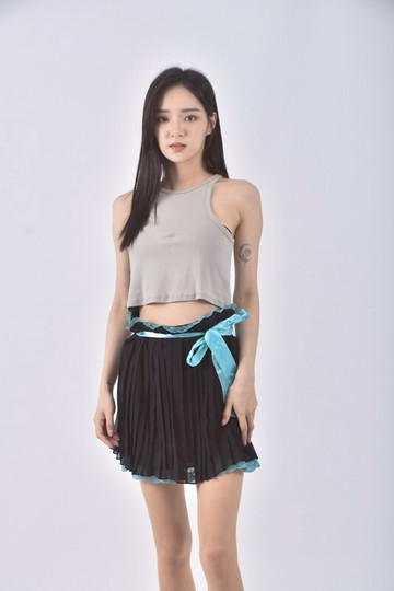 (M) poupine質感紡紗黑色綁帶短裙