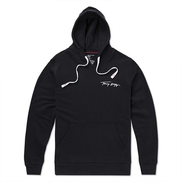 TOMMY 熱銷刺繡文字連帽T恤-黑色