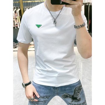 夏季新款短袖T恤男修身個性字母印花歐貨潮牌絲光棉休閑圓領體恤