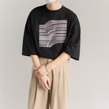 MG/簡約印花情侶短袖t恤男圓領純棉寬松半袖韓版百搭五分袖上衣潮