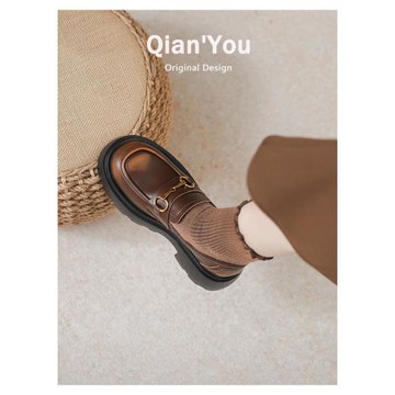 增高顯瘦~真皮厚底樂福鞋女2025春秋新款一腳蹬小皮鞋學院jk單鞋