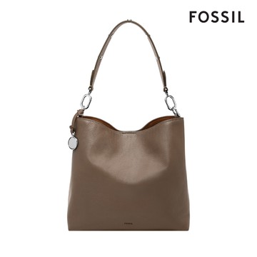 FOSSIL Jessie 真皮肩背水桶包-煙灰色 ZB11003793