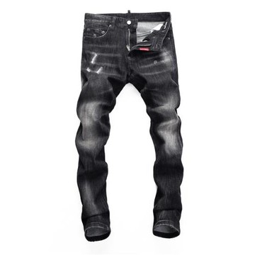 歐洲站春季新款黑灰色刀割磨白牛仔褲男士百搭休閑修身小腳褲長褲
