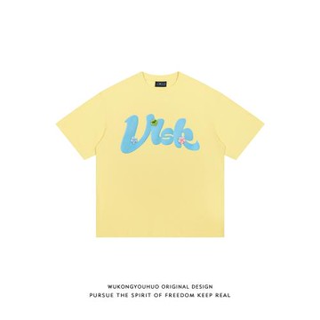 悟空有貨美式刺繡發泡印花短袖T恤男女夏季寬松潮牌情侶純棉體恤