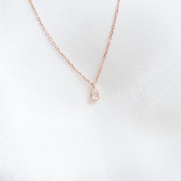 粉晶925純銀水滴爪鑲設計項鍊