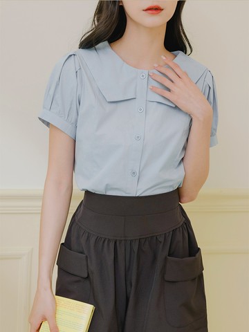 純棉造型領拋袖襯衫上衣