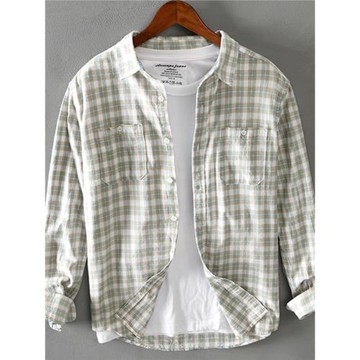 全棉磨毛格子襯衫男長袖春秋上衣寬松百搭柔軟親膚純棉襯衣外套潮