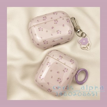 ins韓系滿屏紫色碎花 適用Airpods4代保護套 1/2/3/4代保護殼 pro2蘋果耳機殼 pro全包防摔殼