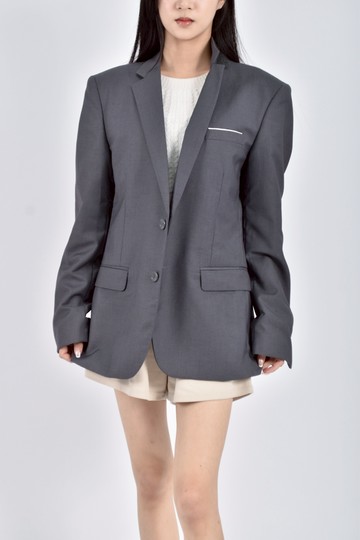 (L) 質感西裝素面灰色外套