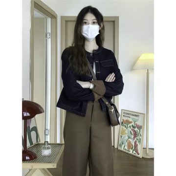 2025年早秋韓國東大門新款單排扣韓版寬松短款撞色百搭牛仔外套女