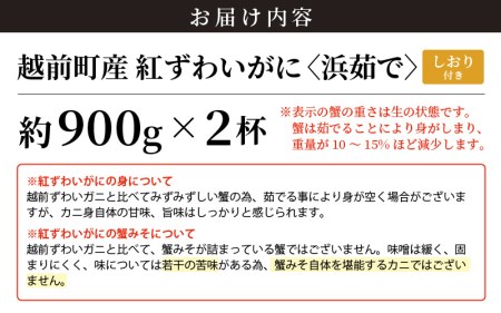 越前がに本場の越前町からお届け！浜茹で紅ずわいがに 約900g × 2杯 食べ方しおり付 [e14-x001_01]