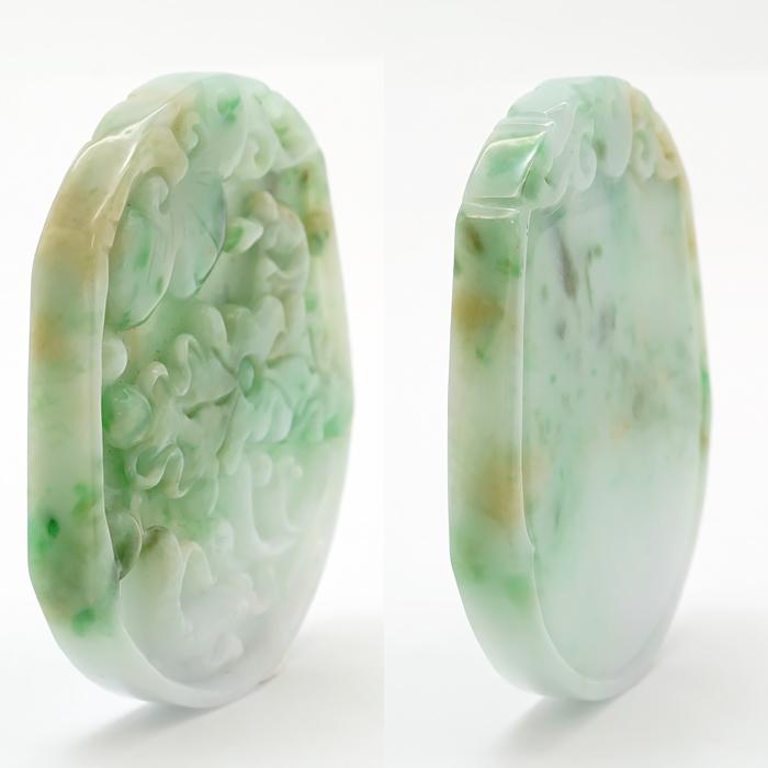 ミャンマー翡翠 鯉×如意 彫り物 プレート 一点もの Jade Jadeite ひすい ヒスイ 翡翠 お守り 彫物 天然石 パワーストーン カラーストーン