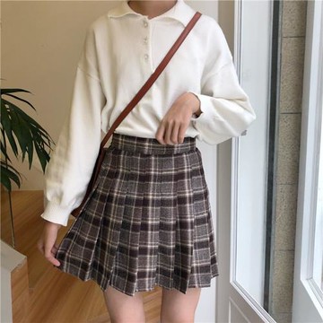 大碼半身裙秋冬款胖mm百褶裙女遮肚子毛呢格子短裙松緊腰200斤厚