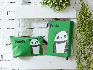 【GFSD】水鑽精品-萌萌達系列【呆萌貓熊】書衣+化妝包 任搭2入組