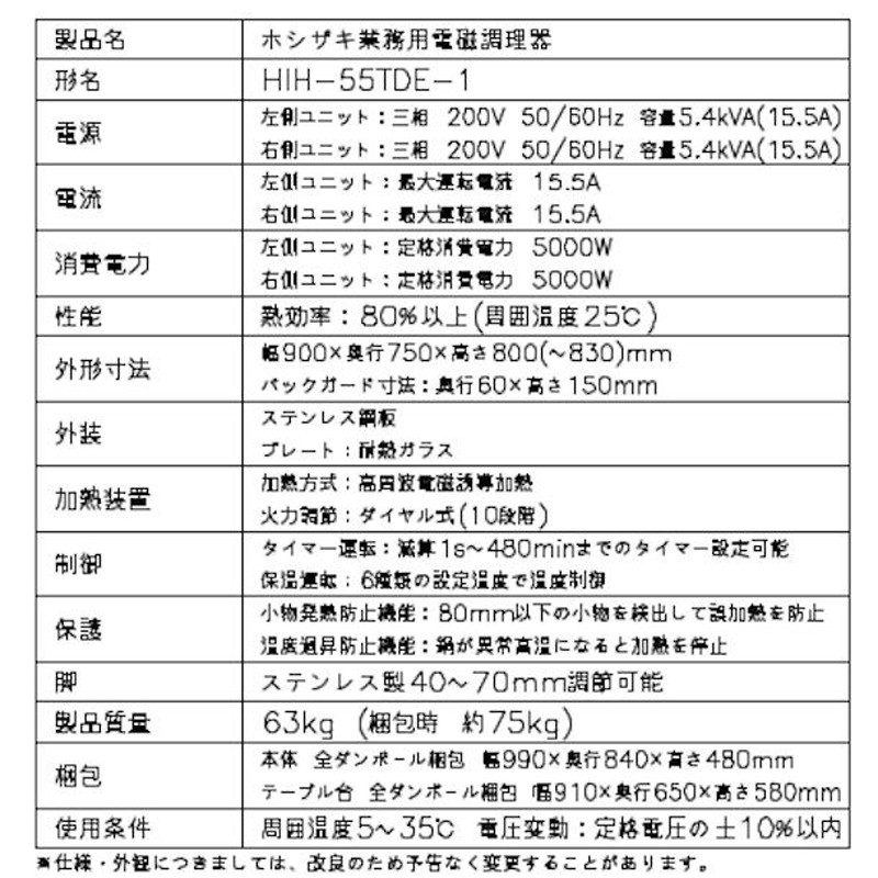 お見舞い ホシザキ 据置き型IHクッキングヒーター HIH-55TDE-1 IHコンロ 電磁調理器 クリーブランド