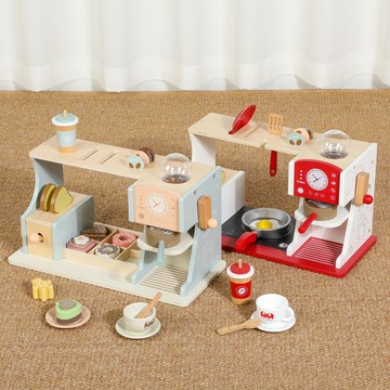 兒童過家家玩具 木製早餐店仿真咖啡機 麵包機 蛋糕廚房套裝禮物