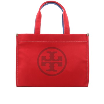 TORY BURCH Ella 拼色棉質帆布托特包(紅色/藍色) 153824 641