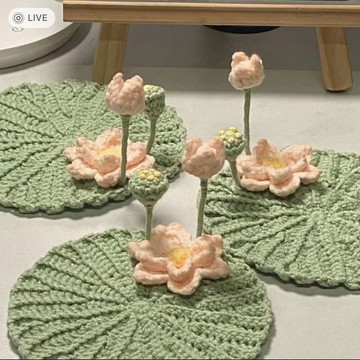 秋冬新款💯新手初學毛綫編織diy材料包 手工鈎織好運蓮蓮荷花杯墊 手工編織杯墊DIY材料包 送舍友禮物