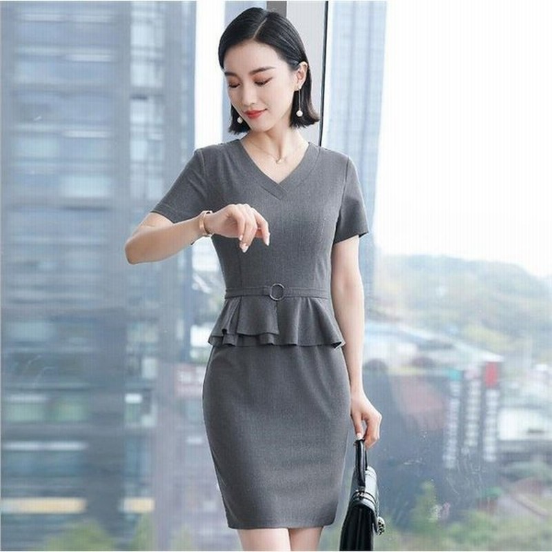 ワンピース 夏 フォーマルワンピース 通勤 オフィス 服 女性 レディース タイト 膝丈 フォーマル スーツ 制服 事務服 半袖 就活面接 通販 Lineポイント最大get Lineショッピング