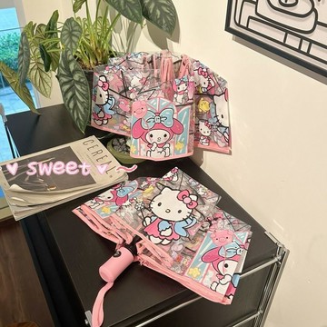 ✨臺灣出貨✨HelloKitty凱蒂貓透明雨傘摺疊ins全自動三折便攜加厚抗風女學生