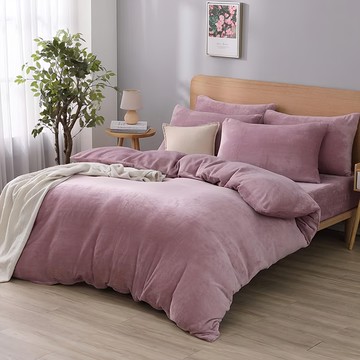 Ishur 伊舒爾 法蘭絨床包枕套組 100% 聚酯纖維  加大床包 ( 188 x 182cm ) + 枕套 ( 75 x 45cm ) x 2個  豆沙粉